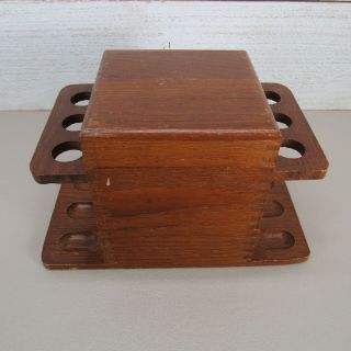 Vintage 6 Pipe Walnut Wood Stand Rack Holder Humidor Aztec