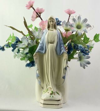 Vintage Virgin Mary Madonna Figurine Ceramic Planter Vase Artmark Japan Flowers