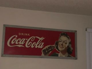 Vintage ‘drink Coca Cola’ Sign In Antique Frame.  60” W X 24” H.