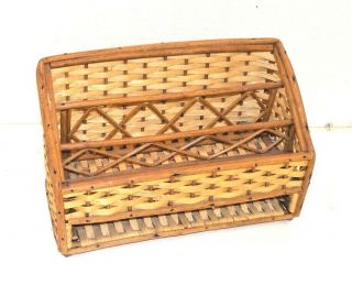 Vintage Straw / Wicker Basket Desk Top Letter Organizer Mail Storage