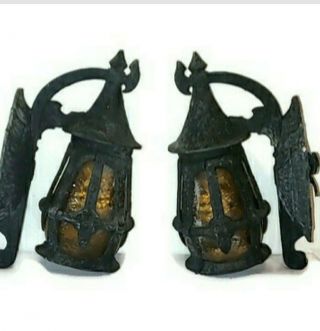 Vtg Gothic Arts And Crafts Porch Light Scones Lantern Lamp Fixtures Antique