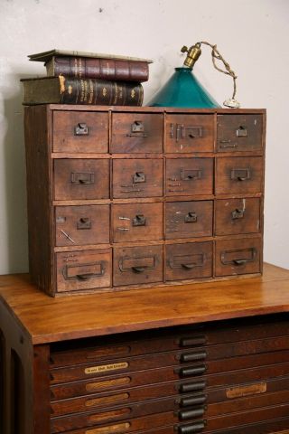 Antique Apothecary Cabinet 16 Drawer Wood Hardware Storage Organizer Jewelry Box