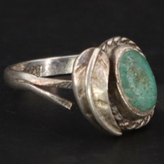 Vtg Sterling Silver - Navajo Braided Turquoise Feather Ring Size 6 - 2g