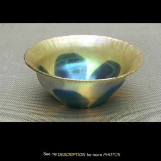 Antique Lc Tiffany Studios Favrile Art Glass Gold Blue Leafy Bowl