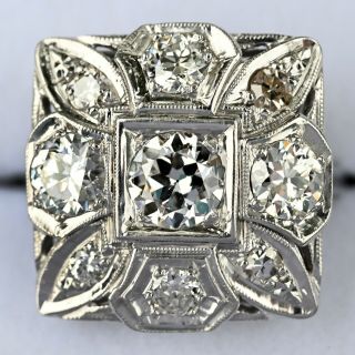 Vintage - Art Deco - 2 Carats Diamond Ring - 14k White Gold - Ring Size 3.  5