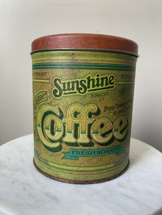 Vintage Ballonoff Sunshine Coffee Tin / Metal Kitchen Canister W/ Lid U.  S.  A.