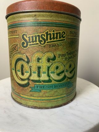 Vintage Ballonoff Sunshine Coffee Tin / Metal Kitchen Canister w/ Lid U.  S.  A. 2