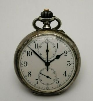 Impeccable Longines Chronograph Poket Watch Grand Prix Paris 1900 Silver 0.  900