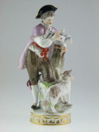 Large Antique 19th Century Meissen Porcelain Figure Shepherd Circa 1860