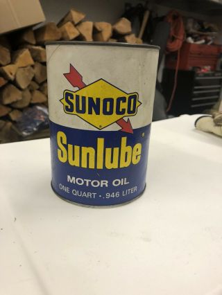 Vintage Sunoco Sunlube 1 Qt Motor Oil Can - Gas & Oil Nos