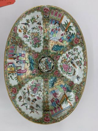 Large Antique Early 19th C Chinese Rose Medallion Well & Tree Platter 19”
