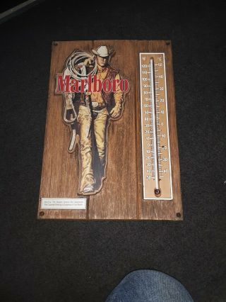 Vintage Marlboro Man Cowboy Cigarette Advertising Thermometer Sign Plaque 16x11”