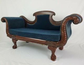 Antique Empire Neo - Classical Carved Swan Mahogany Sofa Love Seat Settee 59.  5 "