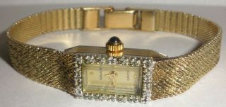 Vintage lady`s Gruen diamonds quartz wristwatch watch runs 2
