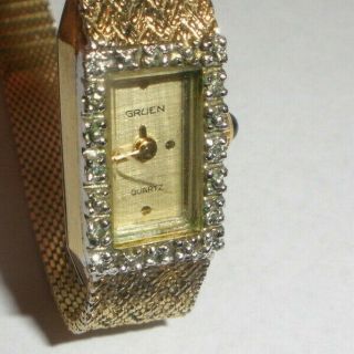 Vintage lady`s Gruen diamonds quartz wristwatch watch runs 3