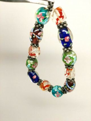 Vintage Millefiori Venetian Italian Murano Bracelet Glass Bead Floral Stretched