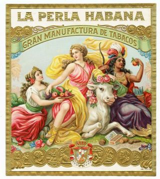 1910s Vintage Cuba La Perla Habana Cuban Cigar Label