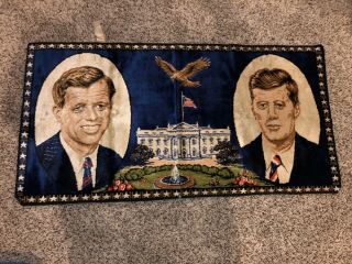 Vintage Jfk Rfk Wall Hanging Tapestry / Rug Kennedy Brothers Mid Century 60s