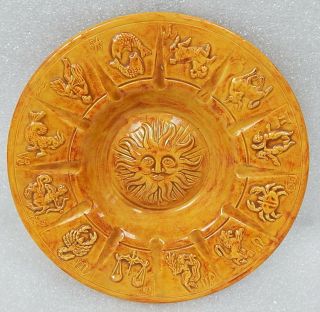 Killer Mid Century Mcm Ceramic Ashtray Zodiac Astrological Yellow Gold Bowl Dish