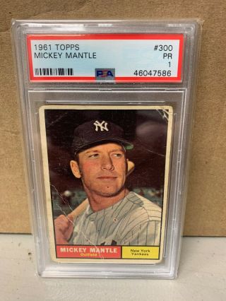 Psa 1 Mickey Mantle 1961 Topps 300 Hof Yankees (7586) Centered
