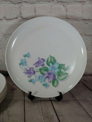 Set of 6 Vintage Royalon Melmac Dinner Plates Purple Blue Floral Corsage Pattern 2