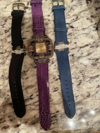 Heidi Daus Interchangeable Crystal Watch With 3 Leather Bands