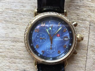 Ladies Michele Csx Luxury Diamond Chronograph Rare Blue Mother Of Pearl Watch