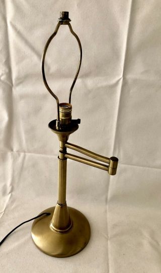 Vintage Mid Century Brass Swing Arm Desk Table Lamp Ufo Saucer Atomic Base 60s
