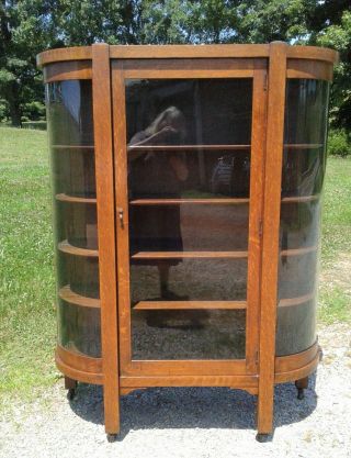 Antique Tiger Oak Mission Arts And Crafts Style China Cabinet 1920s