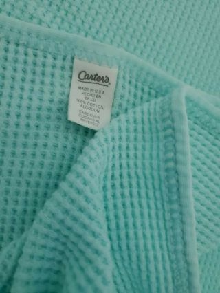 Vintage Carters Baby Blanket Cotton Waffle Weave Thermal Lovey Aqua Seafoam Usa