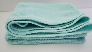 Vintage Carters Baby Blanket Cotton Waffle Weave Thermal Lovey Aqua Seafoam USA 2