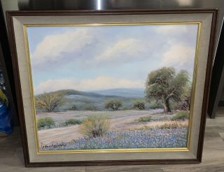 Pedro Lazcano Texas Bluebonnets Oil Painting Impressionist Country Scene