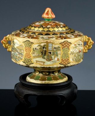 Fine Quality Antique Japanese Meiji Satsuma Pottery Figural Censer Vase Signed