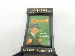 Vintage 1994 Camel Id Walk A Mile Chip Ad Advertising Zippo Lighter In Case