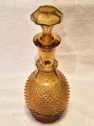 Vintage Amber Glass Bottle With Top - Diamond Cut - 12 3/4 " Tall -
