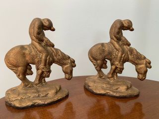Vintage End Of The Trail Cast Bronze Bookends