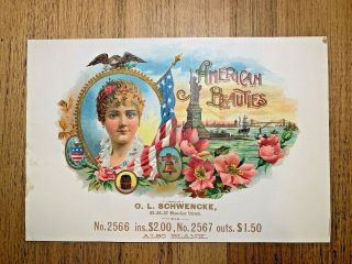 O.  L.  Schwencke Inner Cigar Box Lithograph Label - American Beauties
