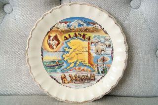 Vintage Hand Painted Collectible Souvenir Alaska Us State Plate 7 1/2 "