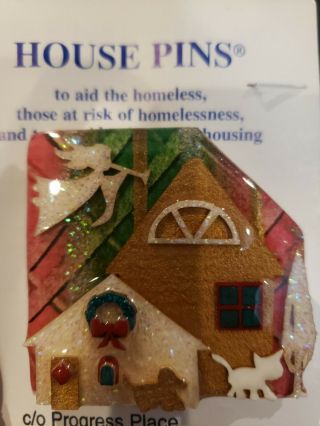 Vintage House Pin By Lucinda Brooch Christmas Angel Wreath Cat Dog With Tag