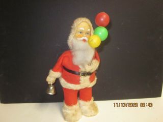Vintage Christmas Santa Claus Wind Up Toy Bell Rings W/balloons 9 " Tall