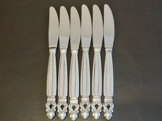 A Set Of 6 Georg Jensen Sterling Silver Acorn Pattern Knives