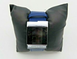 Kenneth Cole Rectangle Digital Watch Blue Leather Band Kcc0168003 With Tags