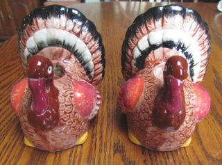 Vintage Pair Turkey Ceramic Candle Holders Thanksgiving Made In Japan 4.  75 "