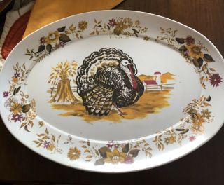Vintage Melmac Colorful Turkey Platter X - Large Perfect For Thanksgiving