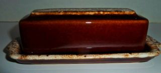 Vtg Hull Pottery Covered Butter Dish W/lid Brown Drip Oven Proof Made In Usa