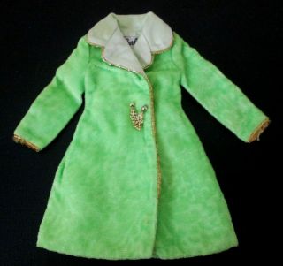 Vintage Mod Barbie 1488 Velvet Venture Green Textured Coat Vgc