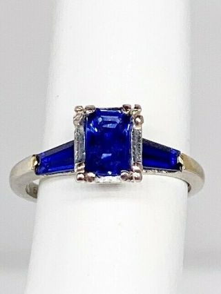Antique 1940s Retro $4000 2ct Natural Blue Sapphire Platinum Wedding Ring