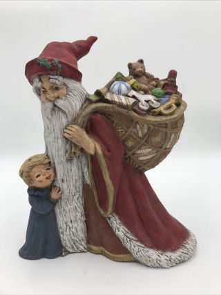 Vintage Old World Santa Robe W/ Child & Bag Of Gifts Hand Painted Ceramic Statue