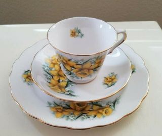 Vintage 3 Piece Set Royal Kent China Tea Cup,  Saucer & Dessert Plate Daffodils