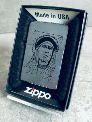 Zippo 1996 Indian Chief Lighter - Brushed Chrome